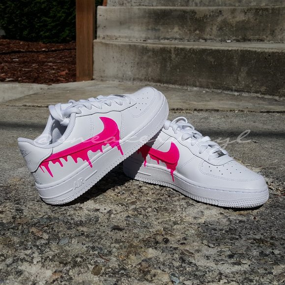 Nike Air Force 1 Low White Pink Paint Drip Custom NWT - Picture 4 of 8